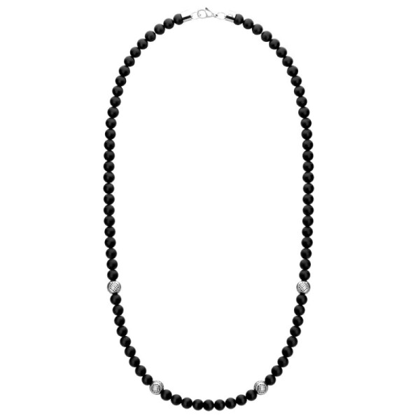 Pánský korálkový náhrdelník Luigi - přírodní onyx, Černá 70 cm