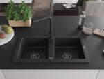 MEXEN/S - Mario granitový dřez 2-bowl včetně baterie Duero, černá/stříbrná metalik 6504-73-671600-70-B