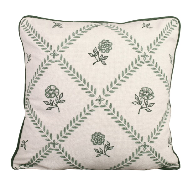 Strömshaga Vyšívaný povlak na polštář Lovisa Green/White 45 × 45 cm, zelená barva, textil