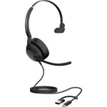 Jabra Evolve2 50 Headset otevřená (On Ear) kabelová, Bluetooth® mono černá Redukce šumu mikrofonu, Potlačení hluku headset, monofonní, Vypnutí zvuku mikrofonu,