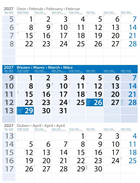 Nástěnný kalendář 2027 Graspo Tříměsíční