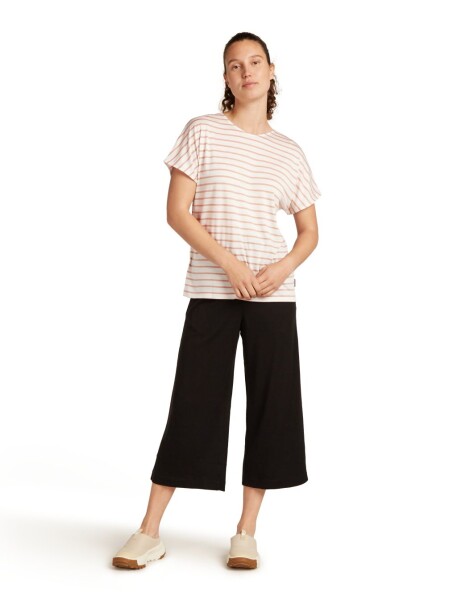 Dámské merino tričko s krátkým rukávem ICEBREAKER Wmns Drayden Reversible SS Top Stripe, Ecru Heather/Desert Sand/S velikost: M