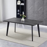 Stůl jídelní, 160x90x75 cm, MDF deska, dekor šedý dub, kov, černý lak