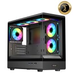 EVOLVEO Ursus, skříň mATX, 6x ARGB ventilátor 120mm, skleněná bočnice + přední panel, černá
