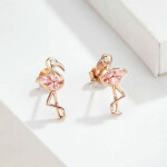 Stříbrné náušnice Plameňák s růžovými zirkony - stříbro 925/1000, Růžová