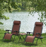 Sada 2 polohovacích zahradních židlí se stolem - hnědá