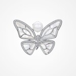 Brož s perlou a zirkony Eugenia - motýl, Stříbrná