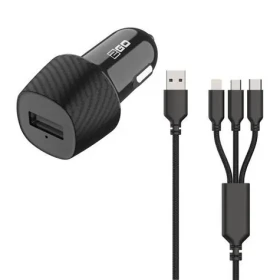 2GO 3in1 černá / Autonabíječka / 15W / Micro-USB Lightning USB-C (797258)