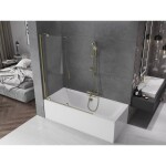 MEXEN/S - Velar Dvoukřídlá posuvná vanová zástěna 130 x 150, transparent, zlatá 896-130-000-01-50
