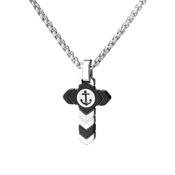 Pánský ocelový náhrdelník Felix - chirurgická ocel, kříž, Stříbrná 65 cm