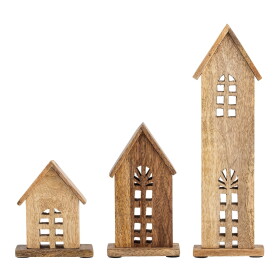 Bloomingville Dřevěný svícen Culine Mango Wood – set 3 ks, přírodní barva, dřevo
