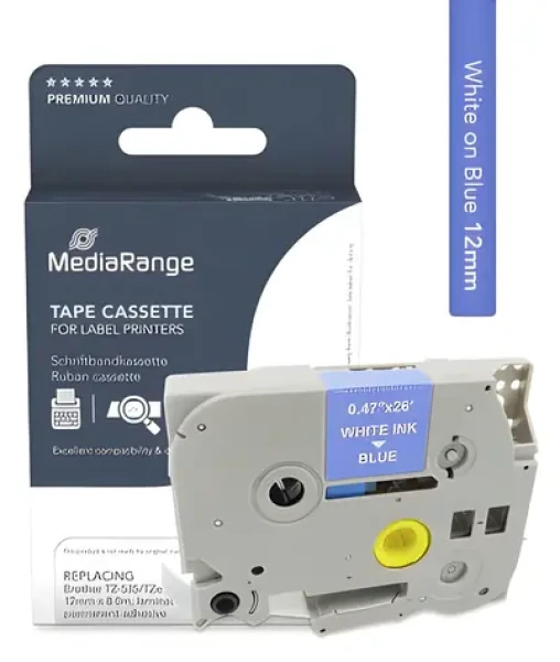 MediaRange kompatibilní páska s Brother TZ-535/TZe-535 / modrý podklad / bílý tisk / šířka 12 mm / délka 8 m (MRBTZ535)