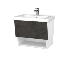 Dřevojas - Koupelnová skříňka INVENCE SZZO 65 (umyvadlo Harmonia) - L01 Bílá vysoký lesk / D16 Beton tmavý 176044