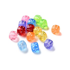 Akrylové korálky - hrací kostka - barevný mix - 10 mm - 10 ks