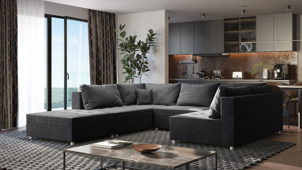 FRONTI Rohová rozkládací sedačka DENVER - černá - Fresh 38 22288
