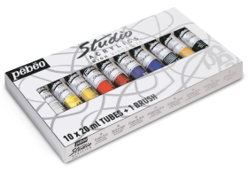 Pébéo Studio Acrylic sada 10 x 20 ml + štětec