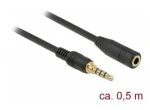 DeLock Jack 3,5 mm 4pin černá / Prodlužovací audio kabel / 0,5 m / Pozlacené konektory (85627)