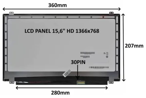 15,6" SIL LCD panel HD matný / Náhradní díl / 1366x768 / 30 PIN / úchyty nahoře a dole / LED (77046770)