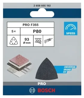 BOSCH Brusný papír P80 93x93 mm / Brusný papír / Suchý zip / Karbid křemíku / 5 ks (2608605192)