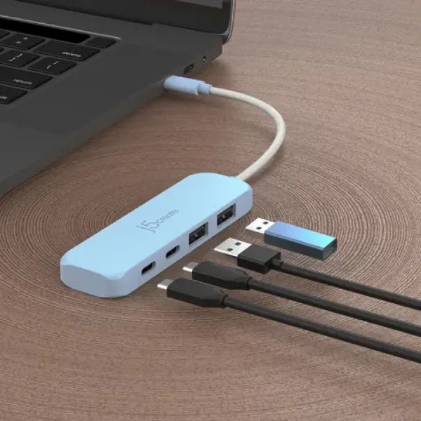 J5Create Eco-Friendly USB-C Hub 4v1 azurová / USB hub / 4 porty / USB 3.2 Gen 1 / recyklovaný plast (JCH342EC-N)