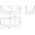MEXEN/S - Mia volně stojící rohová vana pravá 160 x 80, bílá/černá, sifon a přepad bílá 52691608075P-20