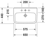 DURAVIT - DuraStyle Umyvadlo 65x44 cm, s přepadem, s otvorem pro baterii, WonderGliss, bílá 23196500001