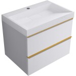 CERANO - Koupelnová skříňka Velora - bílá matná, úchytka zlatá + umyvadlo z lit. mramoru s otvorem Vita - bílá lesklá - 70x63x46,5 CER-8050BD83875