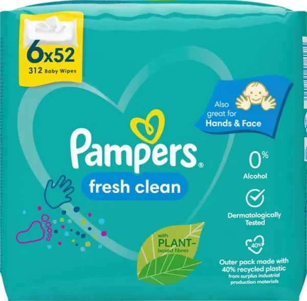 Pampers Fresh Clean vlhčené ubrousky 6 x 52 ks (8001841078175)