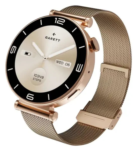 Garett Rose zlatá, Mesh steel / Chytré hodinky / 1.32" AMOLED / BT hovory / IP67 (ROSE_MESH_GLD)