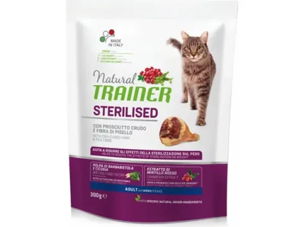 Natural Trainer Cat STERILISED sušená šunka 300g / Granule pro kočky / pro sterilizované dospělé kočky (8059149230504)
