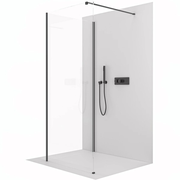 CERANO Sprchová zástěna Walk-in Onyx Corner Cube L/P - 8 mm - hranatá vzpěra - černá matná, transparentní sklo - 80x70x200 cm