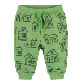 Sportovní kalhoty s motivem domů- zelené - 62 GREEN