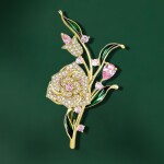 Luxusní květinová brož se Swarovski Elements krystaly, Zlatá