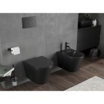 MEXEN/S - Rico Závěsná WC mísa Rimless Tornado včetně sedátka s slow slim, duroplast, černá mat 30721085T