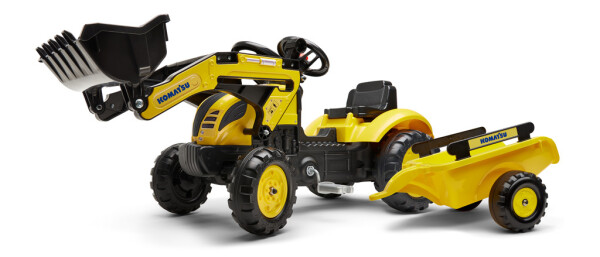 Traktor šlapací Komatsu žlutý s přední lžící a valníkem - Alltoys Falk