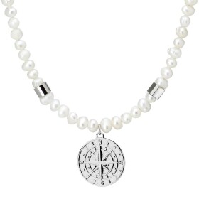 Pánský perlový náhrdelník Joaquin - přírodní perla, větrná růžice, 50 cm Bílá