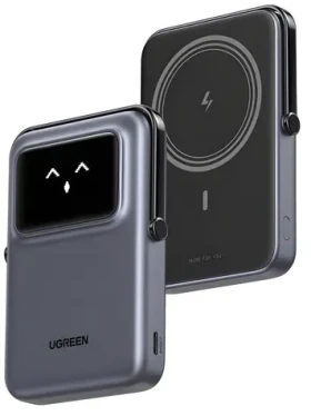 Ugreen UNO černá / Bezdrátová powerbanka / 10000mAh / TFT displej (45327)