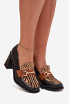 Dámské polobotky na podpatku s výstupky a zlatým detailem Černo-bežové Novella 37