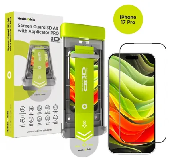 Mobile Origin Screen Guard 3D AR PRO iPhone 17 Pro / Ochranné sklo / 3D zakřivené hrany / Tvrdost 9H / S aplikátorem (APR-i17Pro)