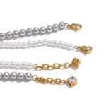 Náramek s bílými perlami a zirkonem - chirurgická ocel, Zlatá 16 cm + 3 cm (prodloužení) Bílá