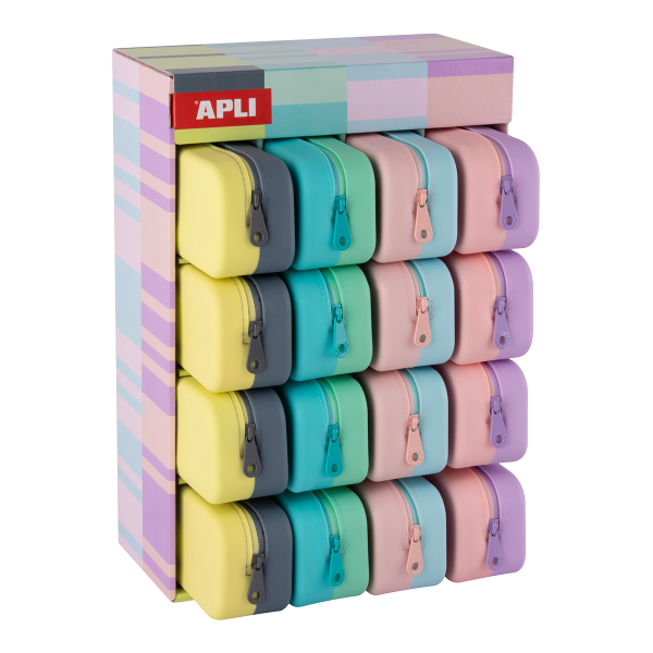 APLI silikonový penál NORDIK, dvoubarevný, displej, 16 ks, mix barev