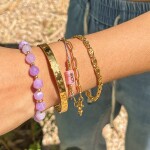 ELENYS Amethyst Aura – pozlacený náramek 18K žluté zlato Délka náramku: 18 cm · natahovací provedení