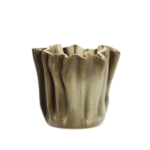 MADAM STOLTZ Kameninový obal na květiny Crafted Beige Ø 18 cm, béžová barva, keramika