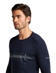 Pánské merino tričko s dlouhým rukávem ICEBREAKER Mens 200 Oasis LS Crewe Snow Wave, Midnight Navy velikost: XXL