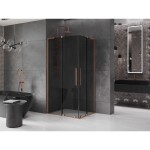 MEXEN/S - Velar L Duo sprchový kout, posuvné dveře 100 x 90, grafit, měď kartáčovaná 871-100-090-02-43-65
