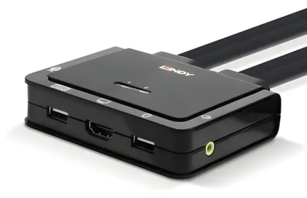 Lindy KVM přepínač 2 porty HDMI/USB-C/USB 2.0 černá / KVM přepínač / 4K 60Hz / audio výstup / kabel 1,2 m (42347)