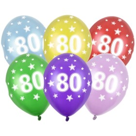 PartyDeco balónky barevné metalické 80. narozeniny (6 ks, náhodné barvy)