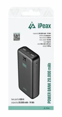 IPEAX Powerbanka 20000 mAh 10.5W černá / 2x USB-A (90010119)
