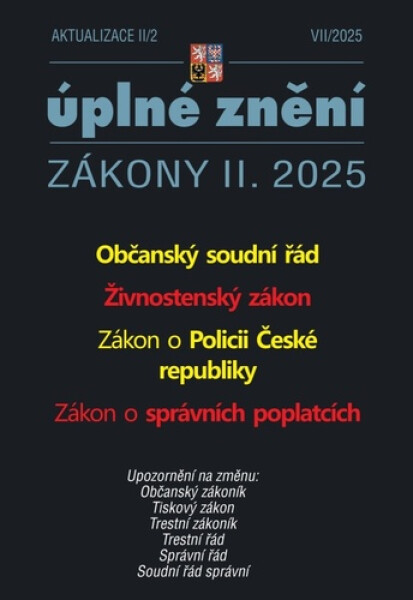 Aktualizace II/2 2025 Občanský soudní řád, Živnostenský zákon, Zákon o Policii České republiky, Zákon o správních poplatcích