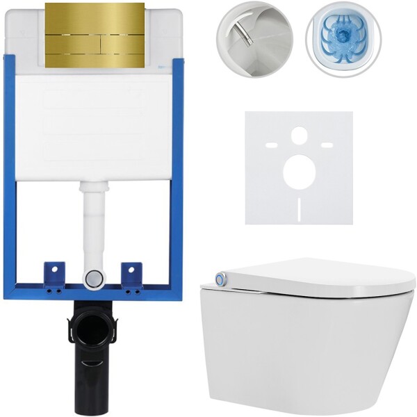CERANO - Kompletní WC set Profi/Cronus Standard - bílá lesklá - WC tlačítko Line/Zlatá - pro zazdění - 59,3x38,4 CER-314374